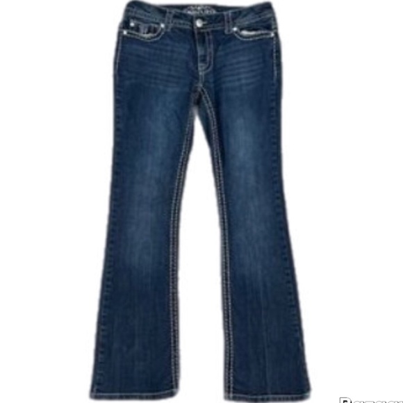Paisley Sky Denim - Paisley Sky Jean Mid Wash Blue Low Rise Boot Cut 5 Pocket W12 Embroidery Studded